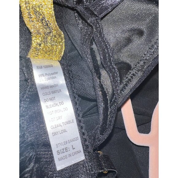 NEW Black Sheer Babydoll Lingerie Set Feather Trim Matching G String Large $87 - Picture 5 of 6